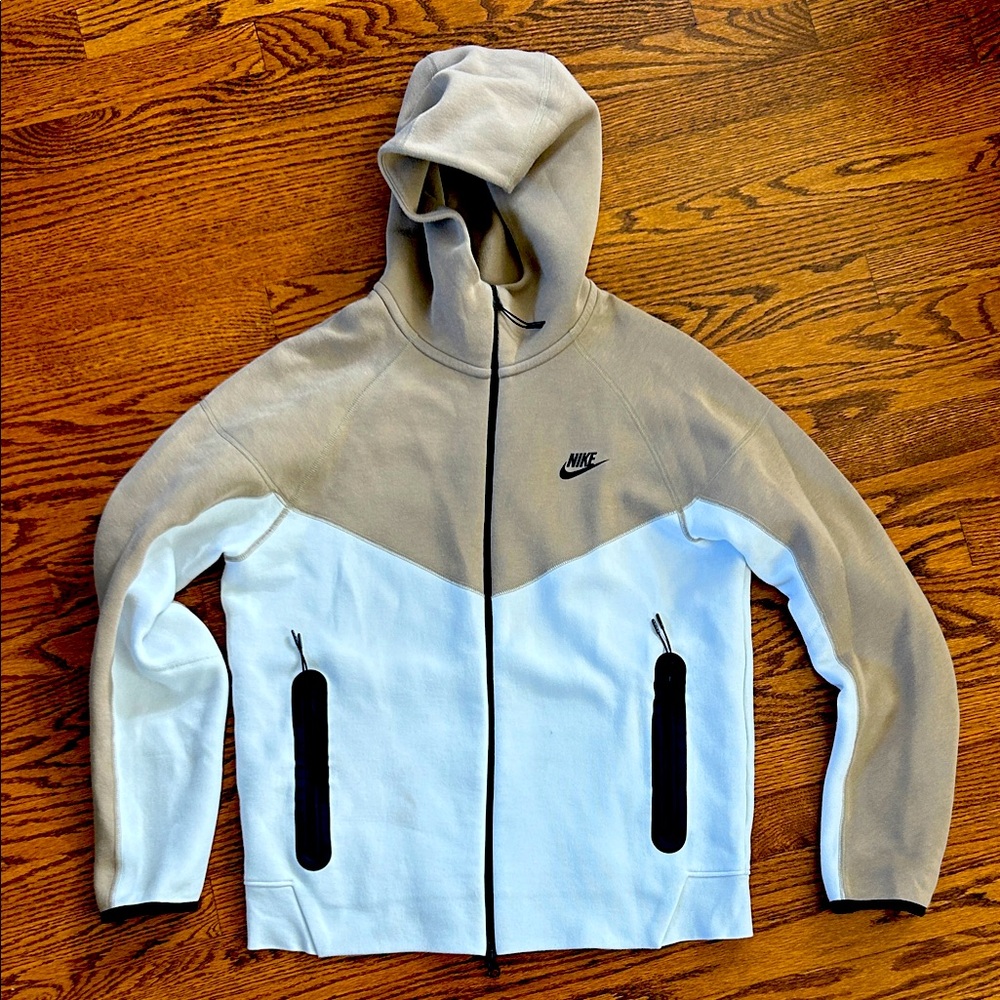 Nike Tech Beige and White Full-Zip Hoodie